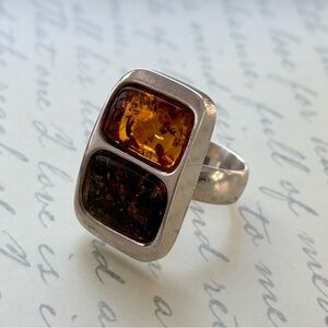 Chunky Sterling Silver Ring with Amber Stones